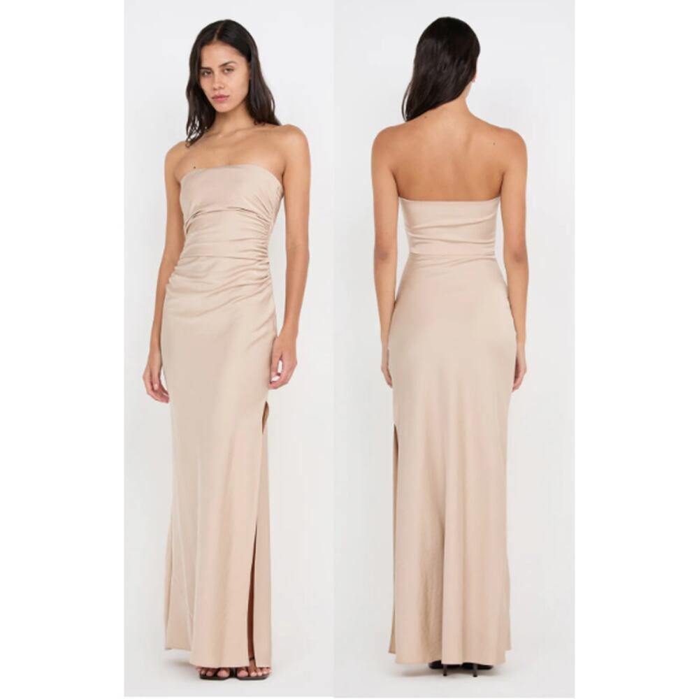 NWT Bec + Bridge Eternity Strapless Ruched Maxi Dress Sand Women's Size US 6